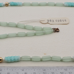 Vintage Czech necklace green satin atlas spiral rectangle glass beads 32"