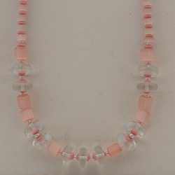 Vintage Czech necklace pink satin atlas clear rondelle glass beads 