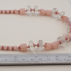 Vintage Czech necklace pink satin atlas clear rondelle glass beads 