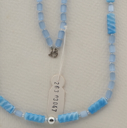 Vintage Czech necklace blue satin atlas spiral rectangle glass beads