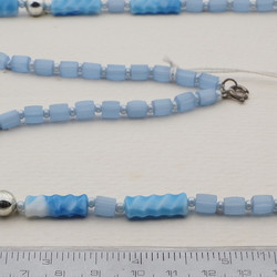 Vintage Czech necklace blue satin atlas spiral rectangle glass beads
