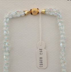 Vintage Czech 3 strand necklace green satin atlas AB glass beads 