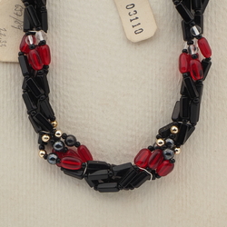 Vintage Czech 4 strand necklace clear black red hematite glass beads 
