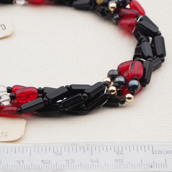 Vintage Czech 4 strand necklace clear black red hematite glass beads 