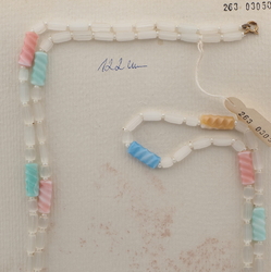 Vintage Czech necklace satin atlas pastel spiral glass beads 48"
