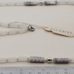 Vintage Czech necklace satin atlas grey spiral glass beads 30"