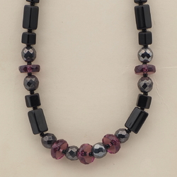 Vintage Czech necklace black hematite purple glass beads 