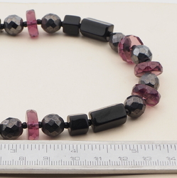 Vintage Czech necklace black hematite purple glass beads 