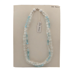 Vintage Czech 3 strand necklace satin atlas bicolor aqua glass beads 