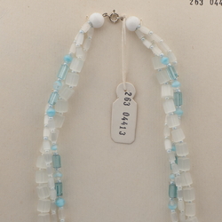 Vintage Czech 3 strand necklace satin atlas bicolor aqua glass beads 