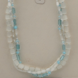 Vintage Czech 3 strand necklace satin atlas bicolor aqua glass beads 