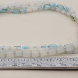 Vintage Czech 3 strand necklace satin atlas bicolor aqua glass beads 