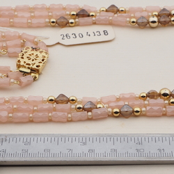 Vintage Czech 3 strand necklace pink satin atlas lustre glass beads 