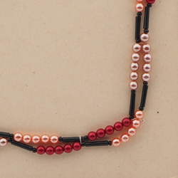 Vintage Czech necklace pearl red black glass beads 