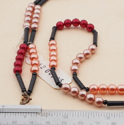Vintage Czech necklace pearl red black glass beads 
