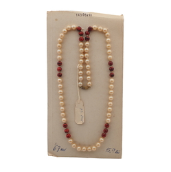 Vintage Czech knotted necklace pearl brown marble glass beads 