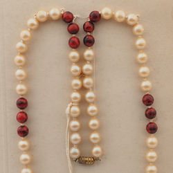 Vintage Czech knotted necklace pearl brown marble glass beads 