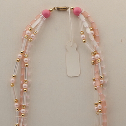 Vintage Czech 4 strand necklace satin atlas pink clear pearl glass beads 