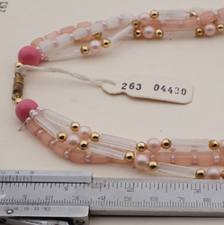 Vintage Czech 4 strand necklace satin atlas pink clear pearl glass beads 