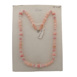 Vintage Czech necklace pink satin atlas bicolor melon glass beads 