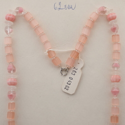 Vintage Czech necklace pink satin atlas bicolor melon glass beads 