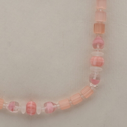 Vintage Czech necklace pink satin atlas bicolor melon glass beads 