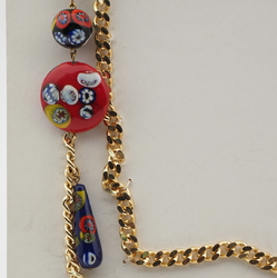 Vintage Czech gold chain necklace millefiori glass beads 