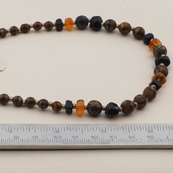 Vintage Czech necklace caramel satin marble topaz black glass beads 