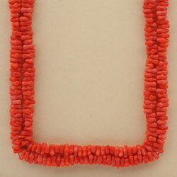 Vintage Czech necklace red coral effect glass beads 47"