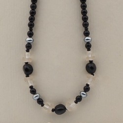 Vintage Czech necklace black clear frost metallic glass beads 