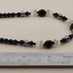 Vintage Czech necklace black clear frost metallic glass beads 