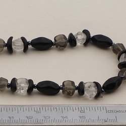 Vintage Czech necklace black clear smoky glass beads 16"