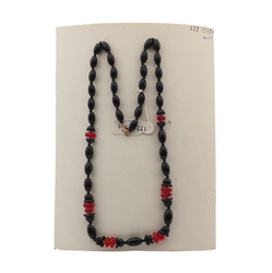 Vintage Czech necklace black red glass beads 25"