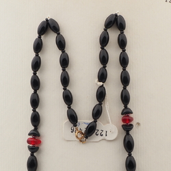 Vintage Czech necklace black red glass beads 25"