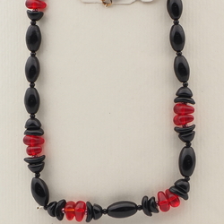 Vintage Czech necklace black red glass beads 25"