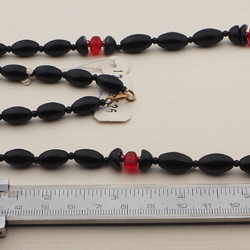 Vintage Czech necklace black red glass beads 25"