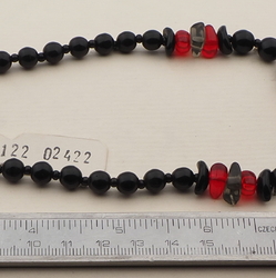 Vintage Czech necklace black smoky red glass beads 17"