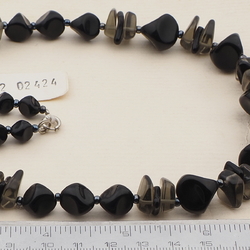 Vintage Czech necklace black smoky nugget glass beads 24"