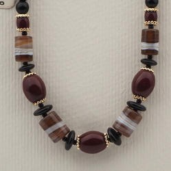 Vintage Czech necklace marble lampwork black glass beads 