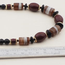 Vintage Czech necklace marble lampwork black glass beads 