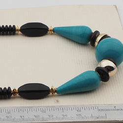 Vintage Czech necklace large turquoise lampwork black glass beads 