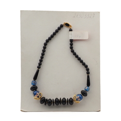 Vintage Czech necklace aventurine blue lined lampwork black glass beads 