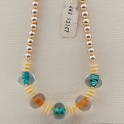 Vintage Czech necklace orange swirl lined lampwork pearl glass beads 