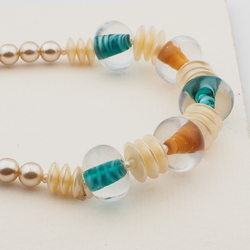 Vintage Czech necklace orange swirl lined lampwork pearl glass beads 