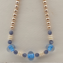 Vintage Czech necklace blue lined lampwork pearl glass beads 