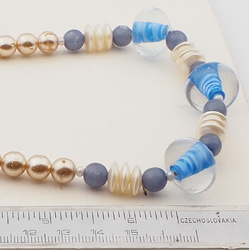 Vintage Czech necklace blue lined lampwork pearl glass beads 