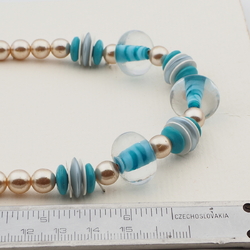 Vintage Czech necklace turquoise lined lampwork pearl glass beads 
