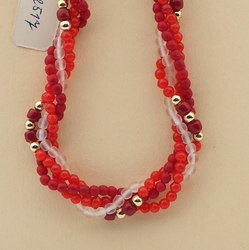 Vintage Czech 4 strand necklace red frost glass beads 