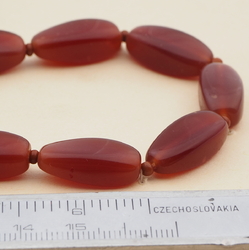 Vintage Czech necklace carnelian red opaline oval glass beads 