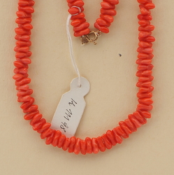 Vintage Czech necklace red coral effect glass beads 27"